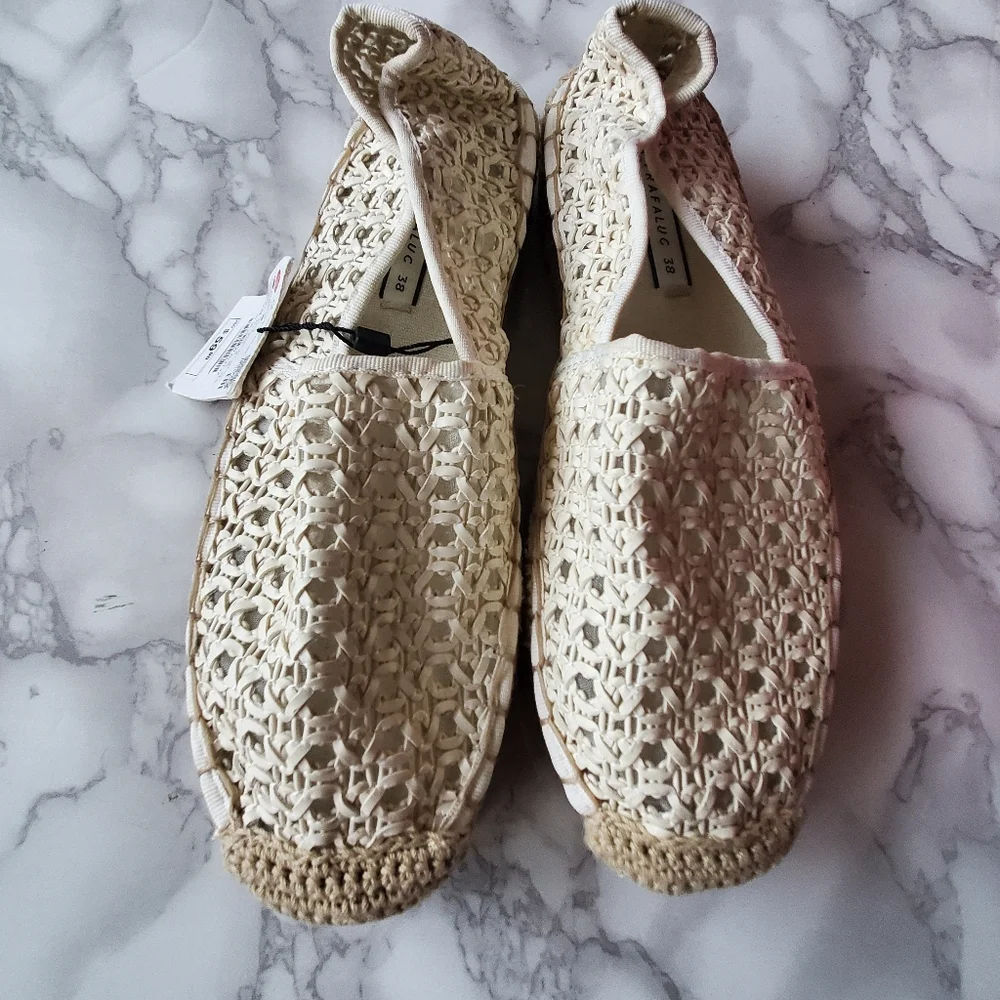 Zara Cream Espadrilles with Woven Design 7.5